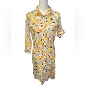 0039 Italy Sz Large Retro Floral Print Tunic Style Cotton Voile Shirt Dress